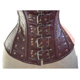 Women Real Sheep Leather Steampunk Corset | Gothic Waist Training Overbust with Belt and Metal Decor