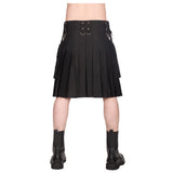 Men Union Pistol Snap Kilt | Black Cotton Punk Rock Skirt with Removable Festival Pockets