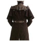 Men Steampunk Brown Velvet Coat | VTG Regency Highwayman Full-Length Frock with Faux Leather Details