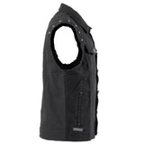 Men Skull Button Punk Vest | Black Cotton Sleeveless Rocker Top with Metal Studs
