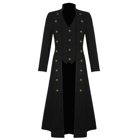 Men Pirates Steampunk Gothic Victorian Military Trench Coat | Vintage Cotton Long Jacket