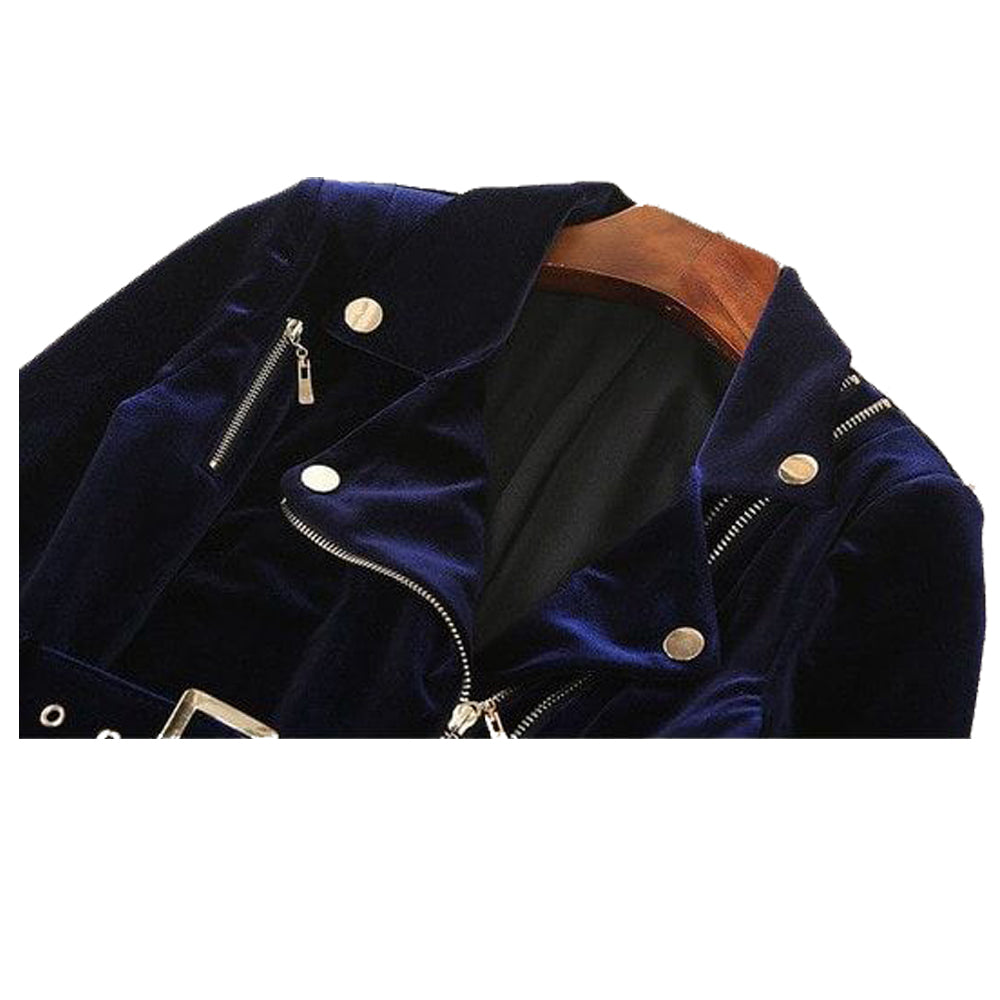 Women Slim Velvet Gothic Coat | Zipper Front Elegant Goth Outerwear