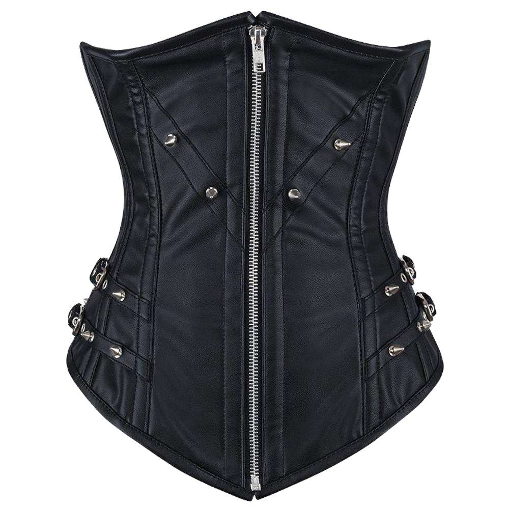 Women Chelsea Faux Leather Longline Corset | Gothic Underbust Waist Training Corset