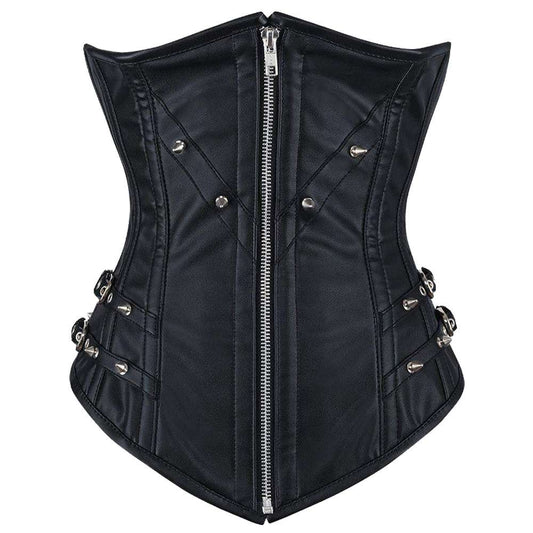 Women Chelsea Faux Leather Longline Corset | Gothic Underbust Waist Training Corset