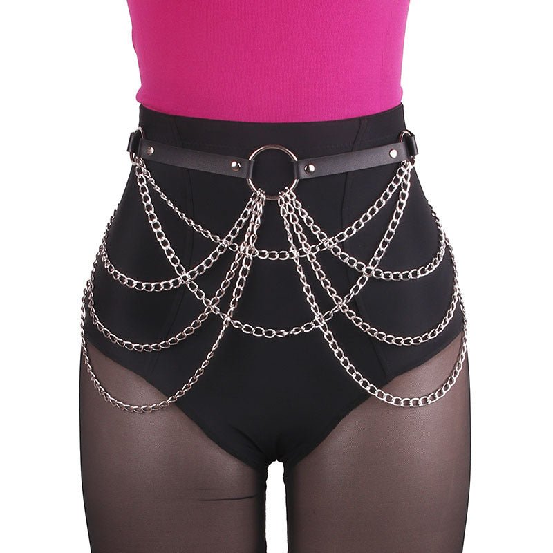 Metal Chain Leather Belt Body Chains - Alternative Gothic Dark Wear | Embrace Dark Aesthetic Men & Women Gothic Clothing