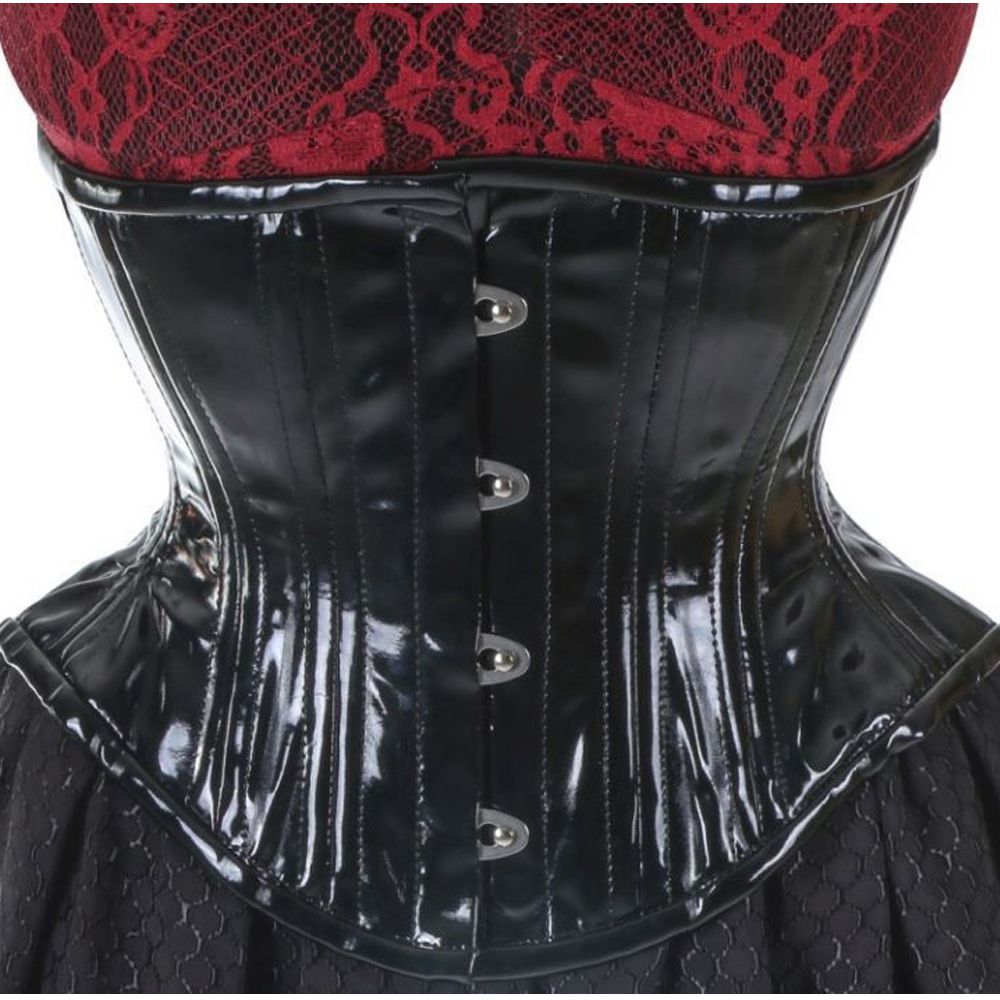 Shiny Black PVC Waist Trainer Corset | Steel Boned Fetish Cincher with Wet-Look Finish