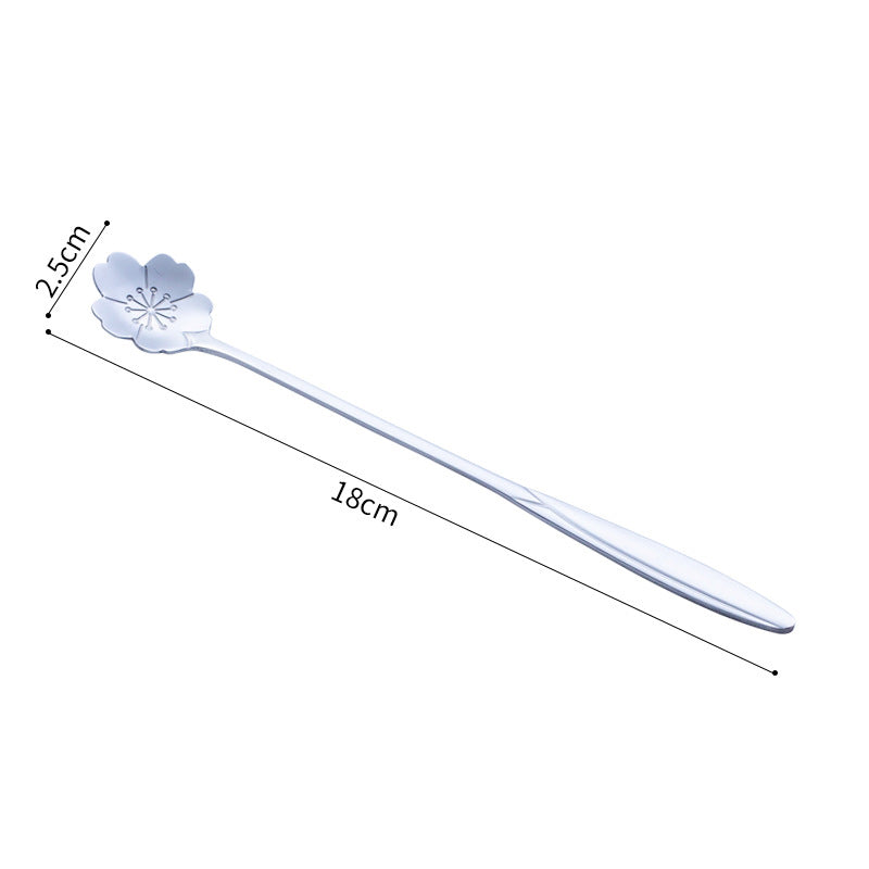 Stainless Steel Korean Spoon Long Handle Cherry Blossom Stirring