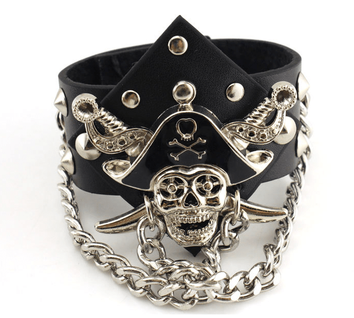 Aroncent 3 Piece Set Spike Studded Rivet Punk Rock Biker Leather Bracelets with Wide Straps and Adjustable Chain Wristbands - Alternative Gothic Dark Wear | Embrace Dark Aesthetic Men & Women Gothic Clothing