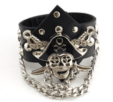 Aroncent 3 Piece Set Spike Studded Rivet Punk Rock Biker Leather Bracelets with Wide Straps and Adjustable Chain Wristbands - Alternative Gothic Dark Wear | Embrace Dark Aesthetic Men & Women Gothic Clothing