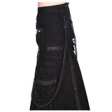 Men Black Pistol Chain Skirt | Heavy-Duty Gothic Denim with Removable