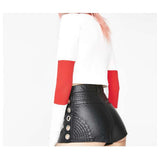 Women Gothic Biker Babe Moto Shorts | High Waist Vegan Leather with Quilted Side Detail