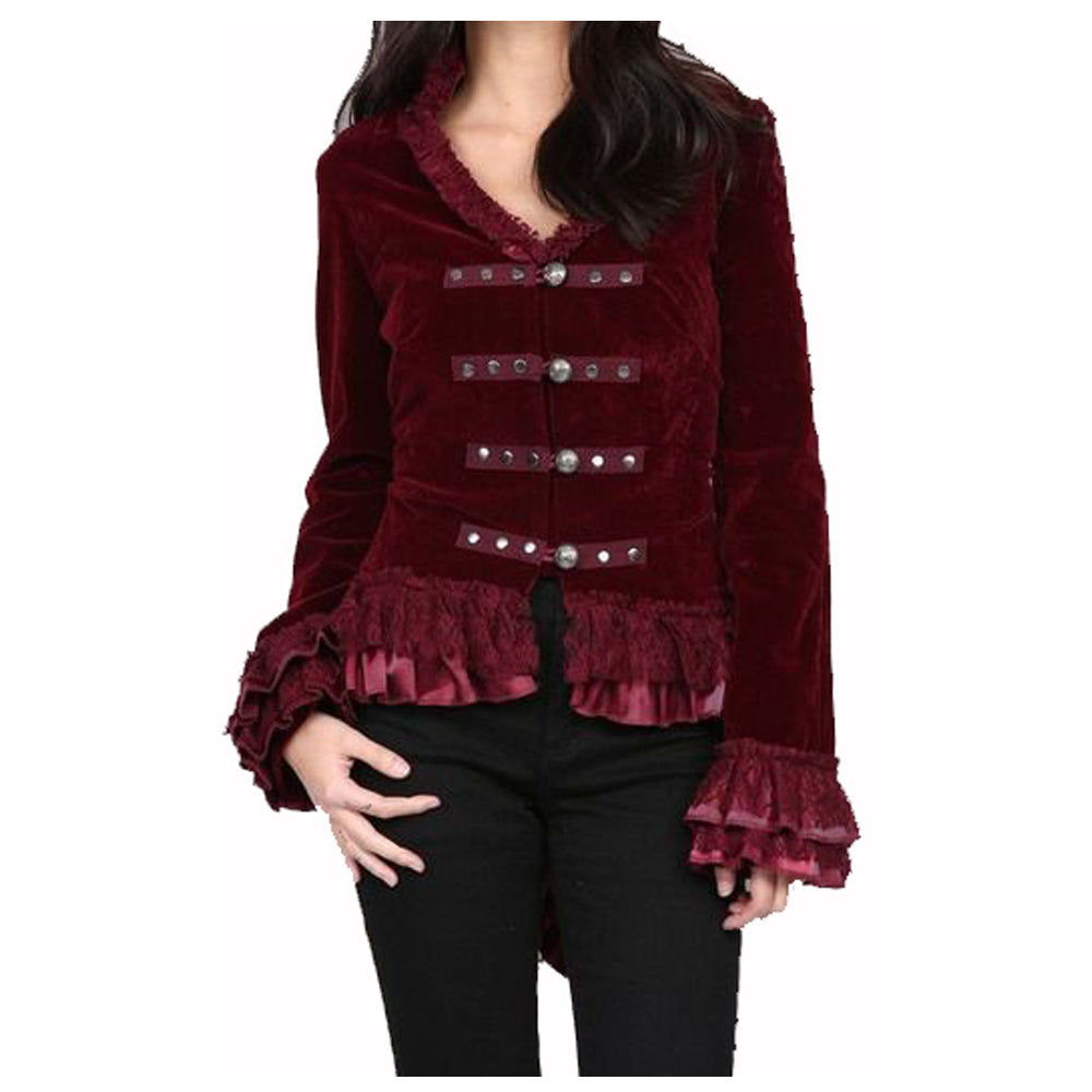 Women Hearts & Roses Ruffled Dovetail Velvet Victorian Coat | Gothic Ladies Tailcoat