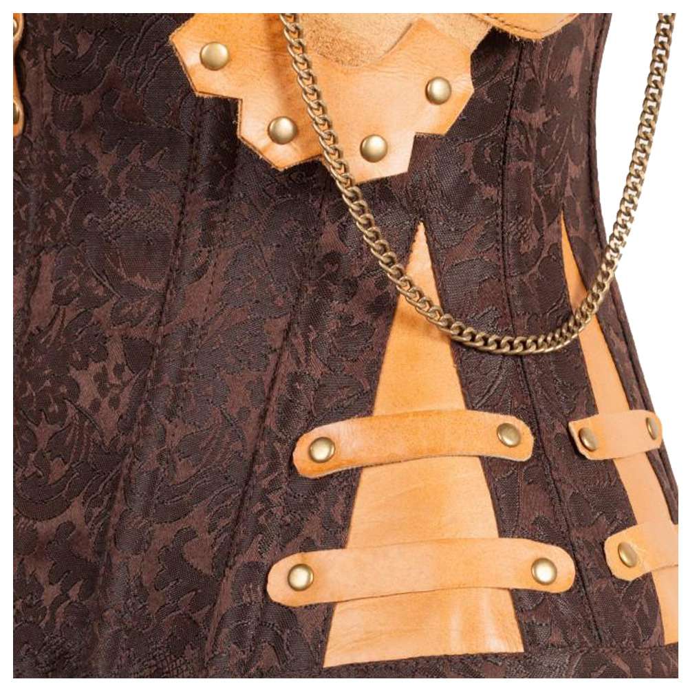 Women Hall Brown Steampunk Corset | Attached Neck Gear Overbust Corset