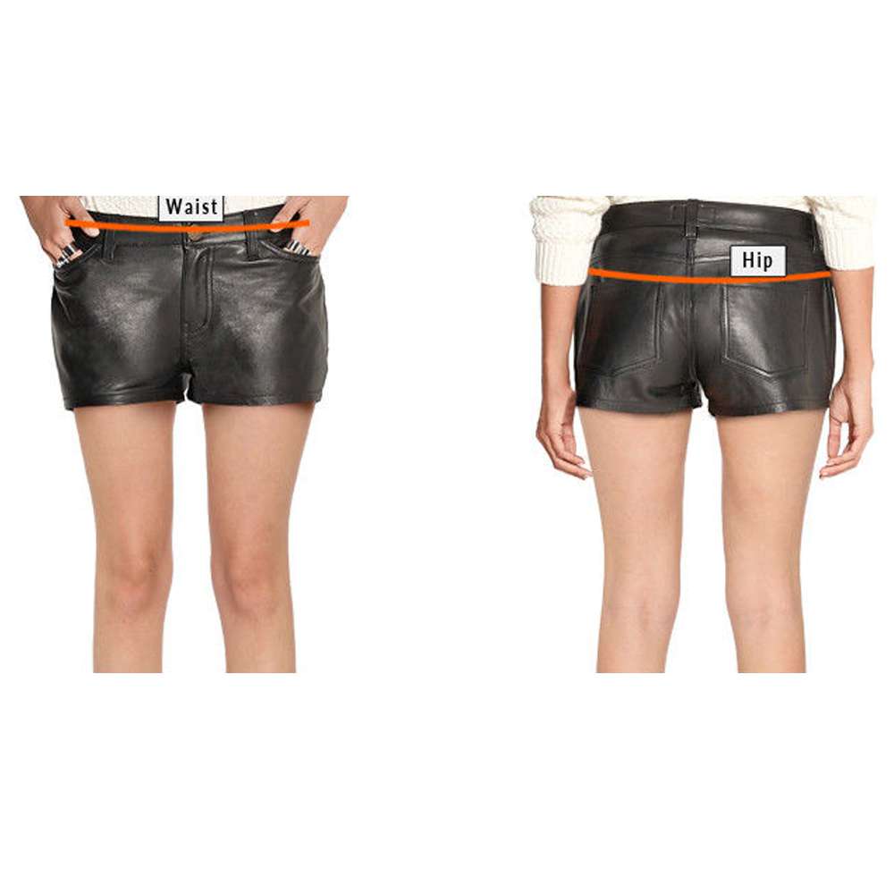 Women High Waist Leather Shorts | Black Genuine Lambskin Hot Pants with Satin Lining