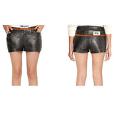 Women High Waist Leather Shorts | Black Genuine Lambskin Hot Pants with Satin Lining