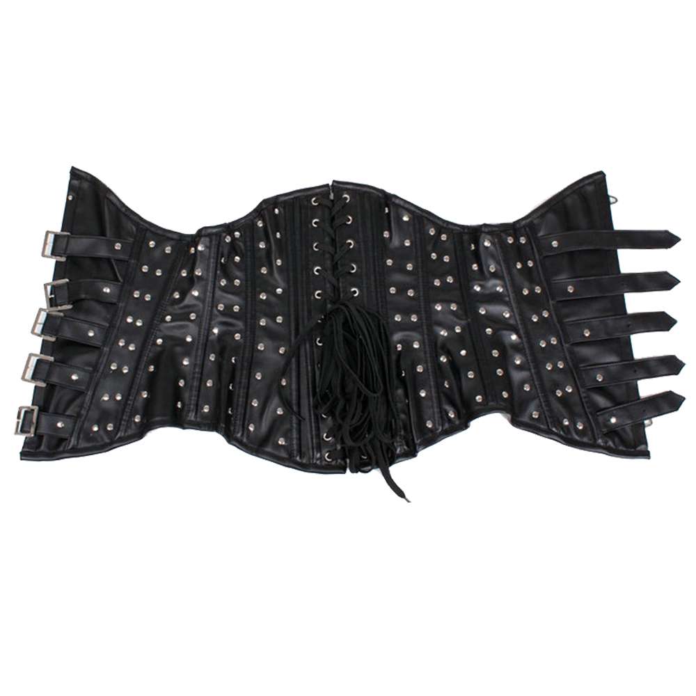 Women Black Leather Waist Slimming Corset | Steel Boned Gothic Shaper