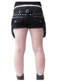 Women Gothic Black Cotton Mini Skirt | Hot Short Style with Zippers, Rivets &amp; Bondage Straps