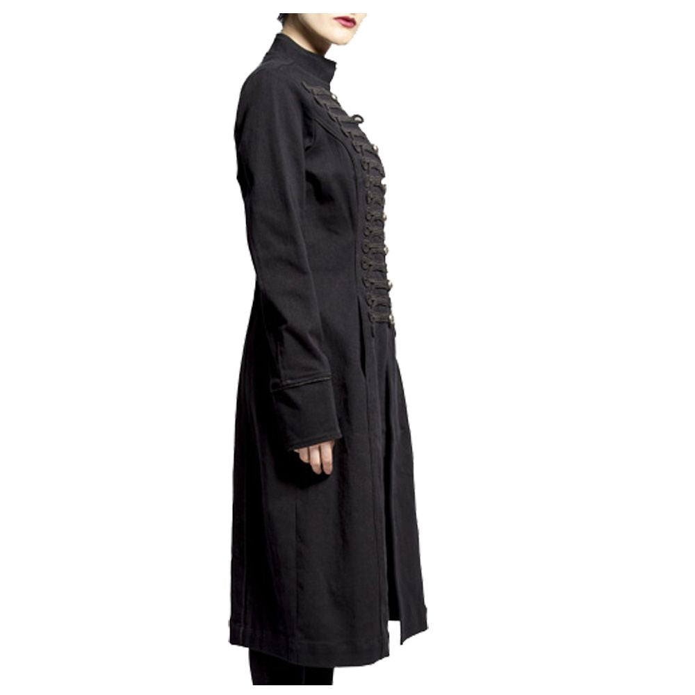 Women Gothic Officer Black Trench Coat | Military-Inspired Elegance Coat
