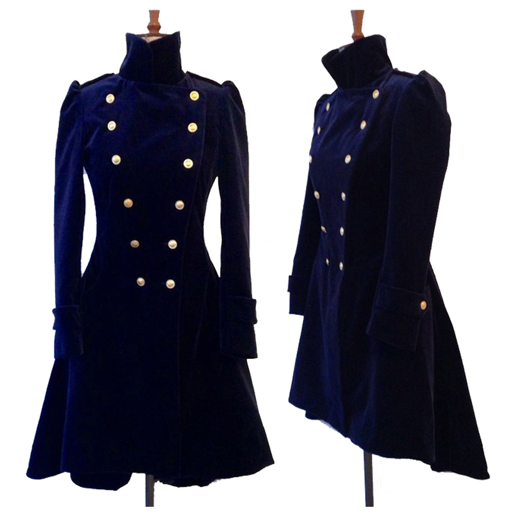 Military Double-Breasted Royal Blue Velvet Coat | Gothic Formal Men Jacket