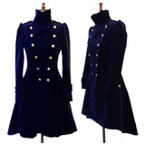 Military Double-Breasted Royal Blue Velvet Coat | Gothic Formal Men Jacket