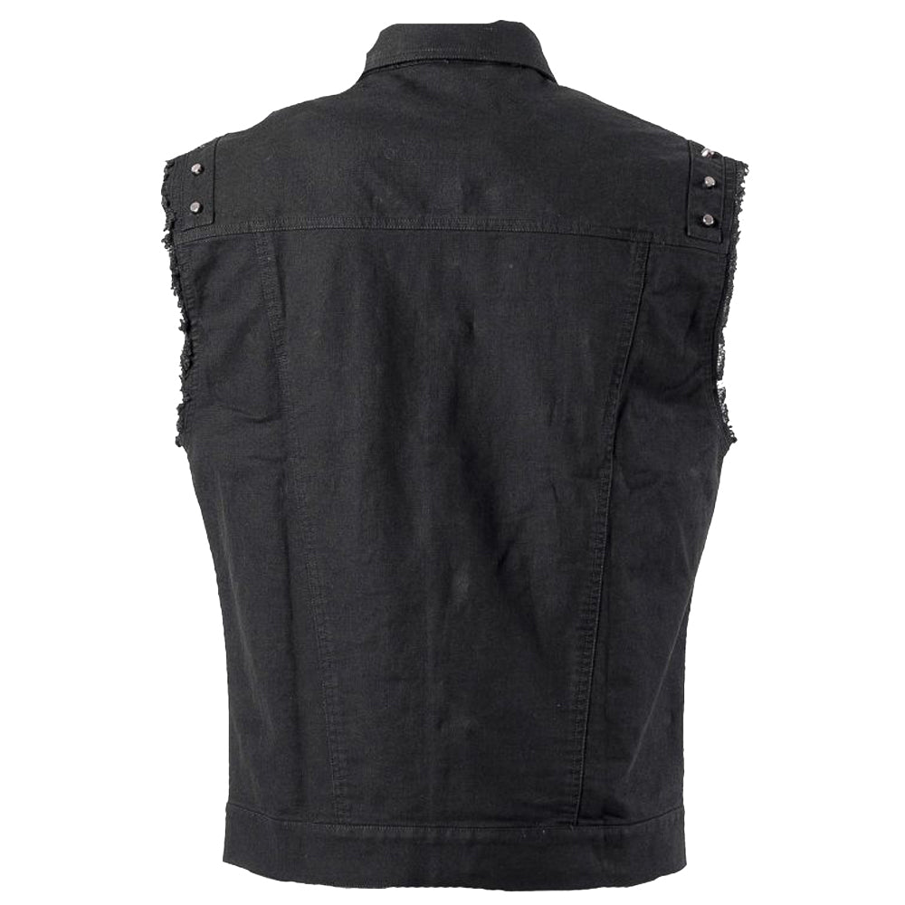 Men Skull Button Punk Vest | Black Cotton Sleeveless Rocker Top with Metal Studs