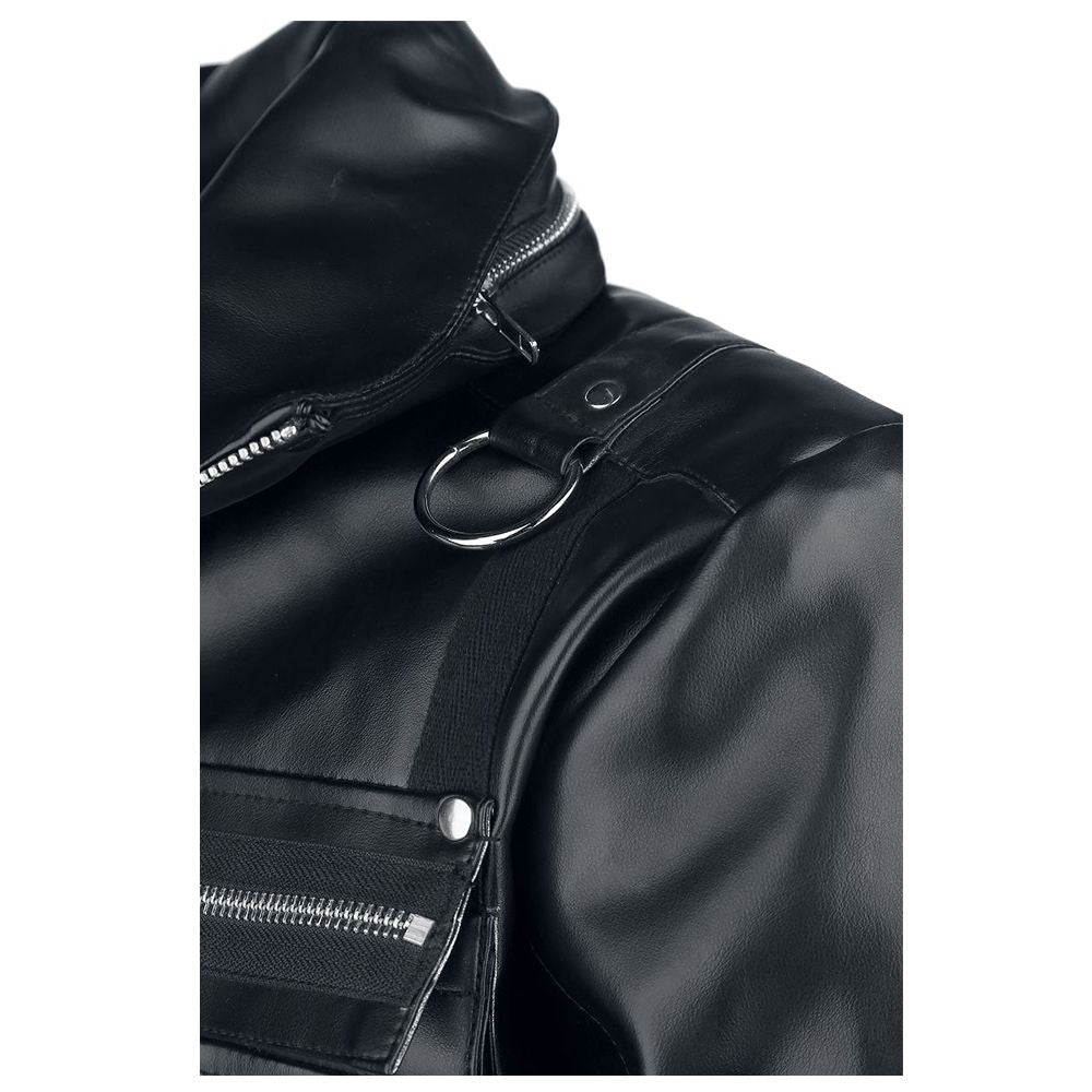 Men Arsen Black PU Leather Jacket | Multi-Pocket Design with Metal Studs & Thumb Holes