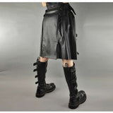 Men Gothic Black Leather Kilt | Steampunk Scottish Biker Style with Metal Hardware