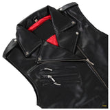 Unisex Brando Biker PU Vest | Gothic Punk Motorcycle Waistcoat with Blood Red Lining