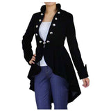 Victorian Black Velvet Ruffle Frock Coat | Women's Military Gothic Waterfall Jacket