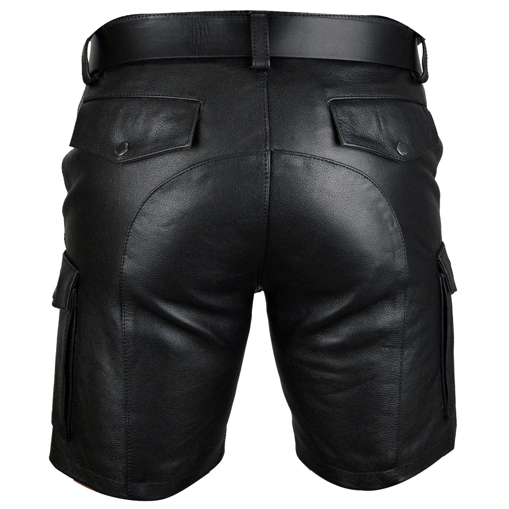 Men Six-Pocket Gothic Cargo Shorts | Black Long Shorts with Metal Hardware & Button Zip Fly