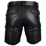 Men Six-Pocket Gothic Cargo Shorts | Black Long Shorts with Metal Hardware & Button Zip Fly