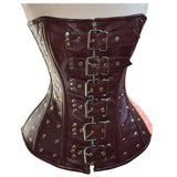 Women Real Sheep Leather Steampunk Corset | Gothic Waist Training Overbust with Belt and Metal Decor