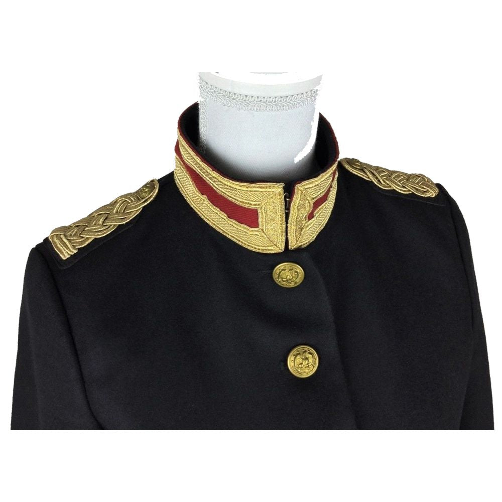 Women Gothic Wool Military Officer Coat | Victorian Slim Fit Black Coat