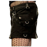 Women Gothic Mini Skirt with Double Zippers | Black Bondage Skirt with Straps & Pouches