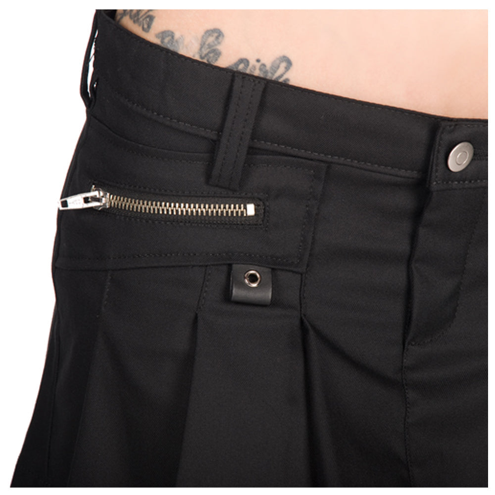 Women Black Mini Pistol Skirt | Cotton Gothic Streetwear Essential with Edgy Detailing