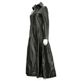 Gothic Attitude Women Full Length Midnight Black Leather Club Coat | Nappa Goth Long Jacket