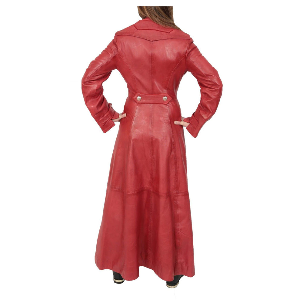 Military Style Trench Coat Ladies Leather Long Coat Women Gothic Coat - Alternative Gothic Dark Wear | Embrace Dark Aesthetic Men & Women Gothic Clothing