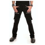 Men Detachable Strap Gothic Pants | Black Slim Fit Zipper Detail Trousers with Chains