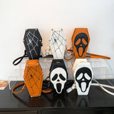 Halloween Coffin-shape Shoulder Bag Gothic Ghost Spider Web Messenger Crossbody Bag Kids Personality Phone Bag For Women