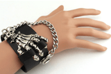 Aroncent 3 Piece Set Spike Studded Rivet Punk Rock Biker Leather Bracelets with Wide Straps and Adjustable Chain Wristbands - Alternative Gothic Dark Wear | Embrace Dark Aesthetic Men & Women Gothic Clothing