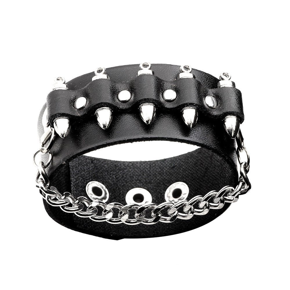 Fashion Men Rivet Cowhide Chain Stylish and Bold Leather Accessory - Alternative Gothic Dark Wear | Embrace Dark Aesthetic Men & Women Gothic Clothing