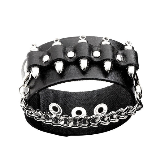 Fashion Men Rivet Cowhide Chain Stylish and Bold Leather Accessory - Alternative Gothic Dark Wear | Embrace Dark Aesthetic Men & Women Gothic Clothing