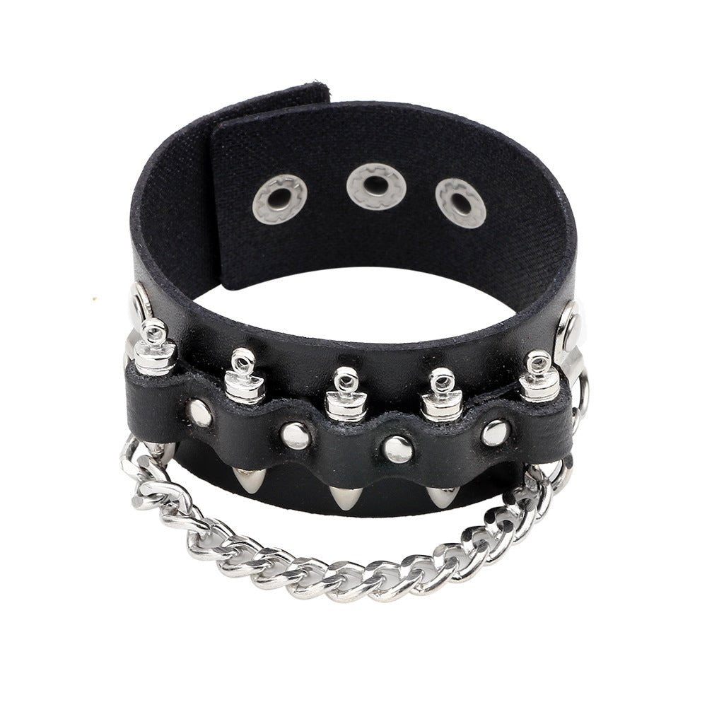 Fashion Men Rivet Cowhide Chain Stylish and Bold Leather Accessory - Alternative Gothic Dark Wear | Embrace Dark Aesthetic Men & Women Gothic Clothing