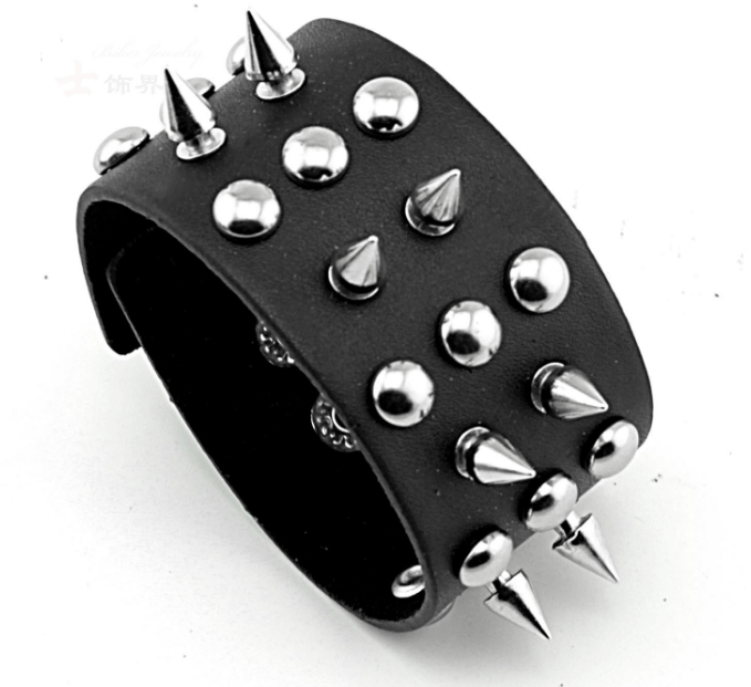 Aroncent 3 Piece Set Spike Studded Rivet Punk Rock Biker Leather Bracelets with Wide Straps and Adjustable Chain Wristbands - Alternative Gothic Dark Wear | Embrace Dark Aesthetic Men & Women Gothic Clothing