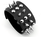 Aroncent 3 Piece Set Spike Studded Rivet Punk Rock Biker Leather Bracelets with Wide Straps and Adjustable Chain Wristbands - Alternative Gothic Dark Wear | Embrace Dark Aesthetic Men & Women Gothic Clothing