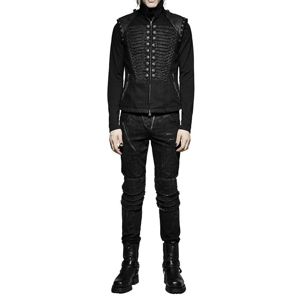 Men Sleeveless Military Jacket Gothic Black Military Style Vest - Alternative Gothic Dark Wear | Embrace Dark Aesthetic Men & Women Gothic Clothing