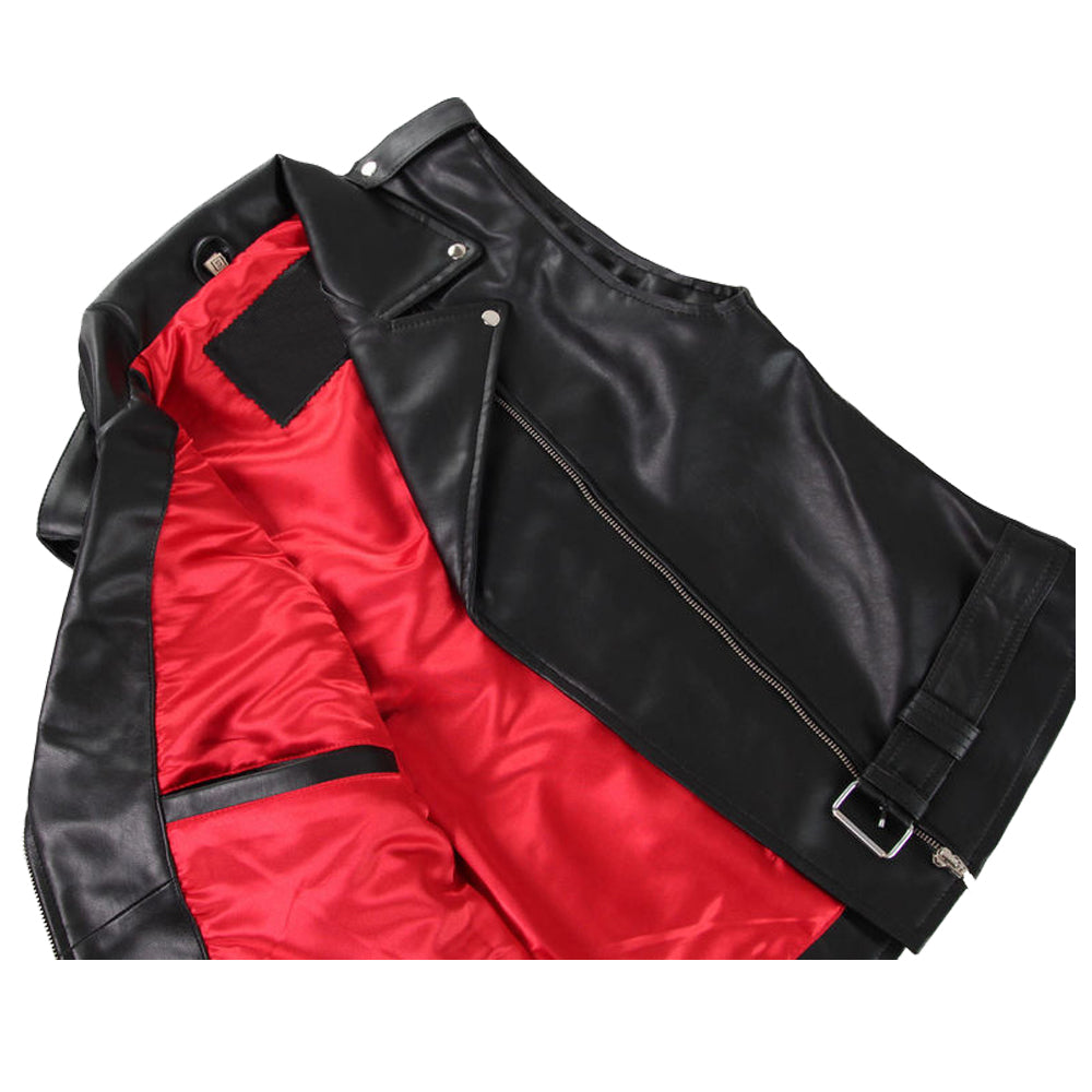 Unisex Brando Biker PU Vest | Gothic Punk Motorcycle Waistcoat with Blood Red Lining