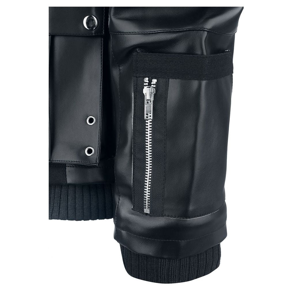 Men Arsen Black PU Leather Jacket | Multi-Pocket Design with Metal Studs & Thumb Holes