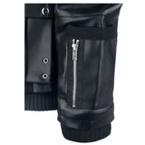 Men Arsen Black PU Leather Jacket | Multi-Pocket Design with Metal Studs & Thumb Holes