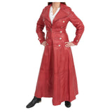Women Red Leather Military Trench Coat | Real Gothic Full-Length Outerwear